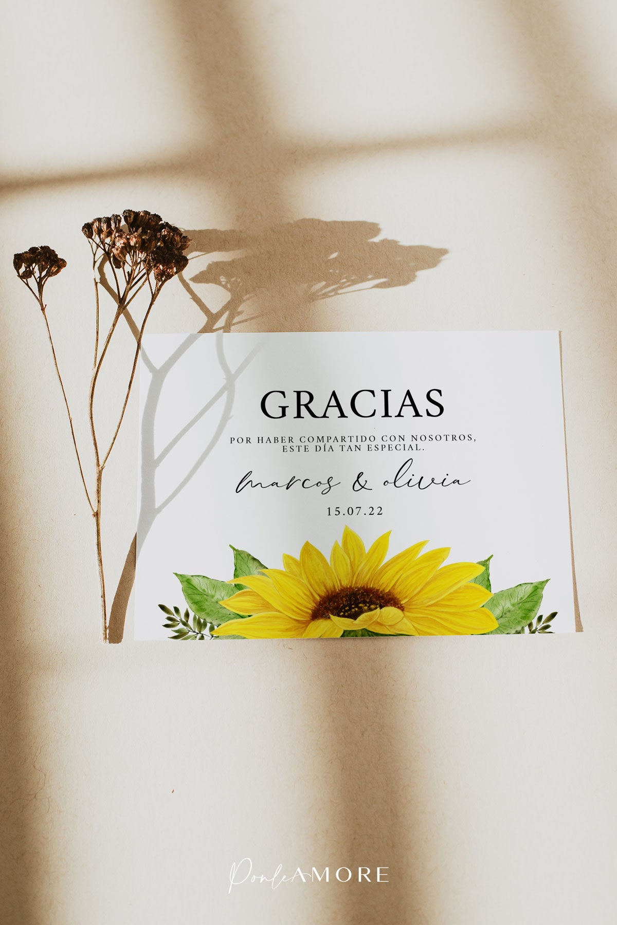 ▷ Tarjetas de Agradecimiento para Imprimir | Diseño Girasoles – Ponle Amore