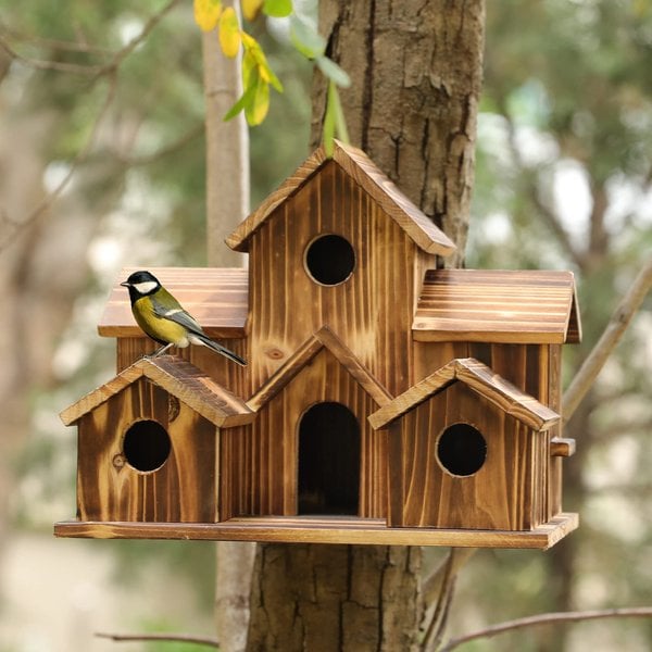 SongbirdHaven™ Handmade Wooden Birdhouse for Garden Lovers - 6 Entrances 2