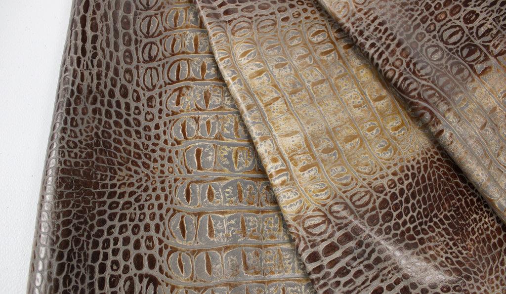 Copper Brown EMBOSSED CROCODILE LEATHER : Genuine Leather 2.5-3 oz. -  Perfect for Handbags and Leather Crafts!