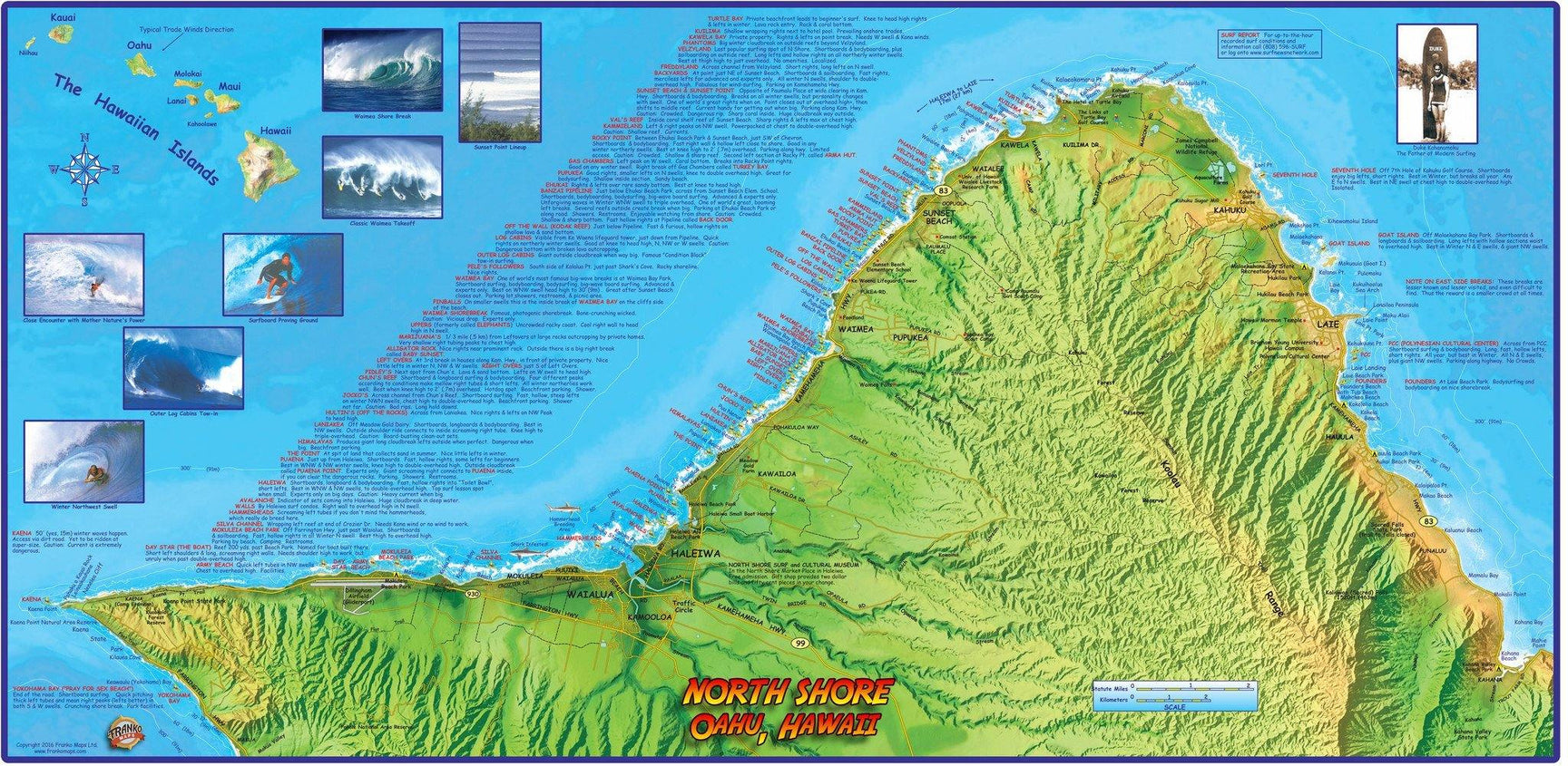 Oahu North Shore Surfing Map Poster Franko Maps 