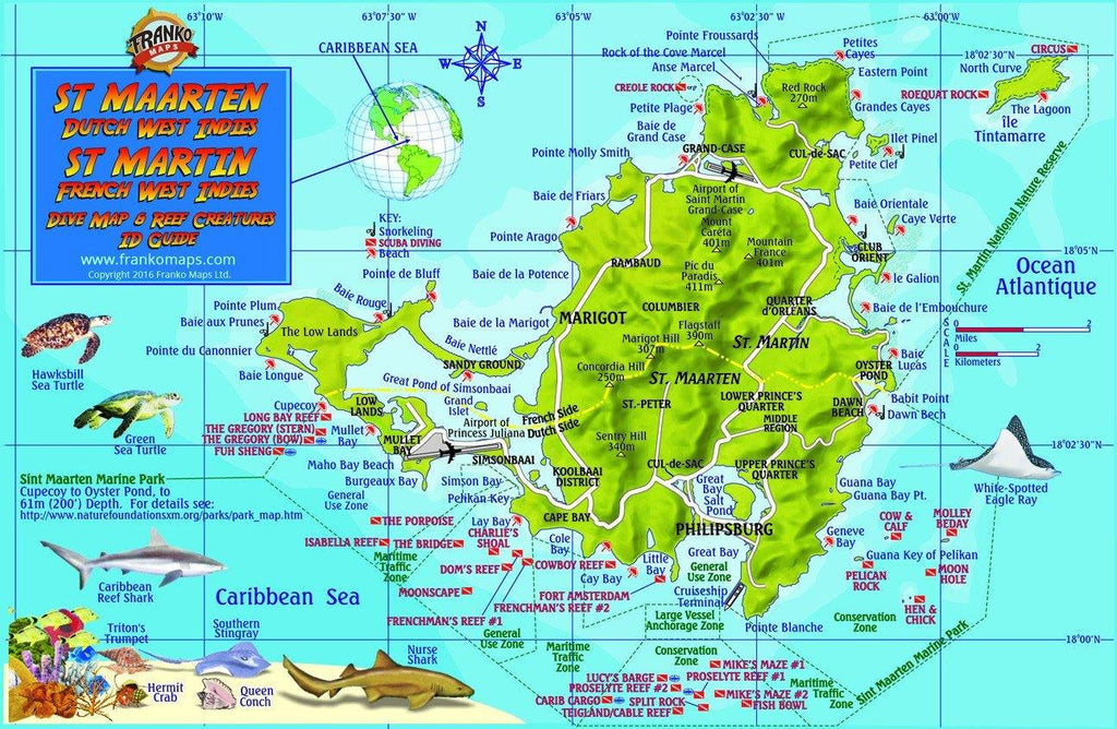 St. Martin & St. Maarten Fish Card Franko Maps