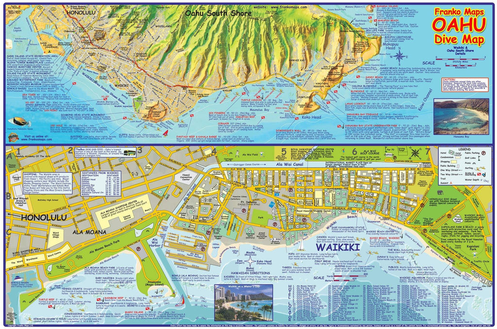 Oahu Dive Map Laminated Poster Frankos Maps 7269