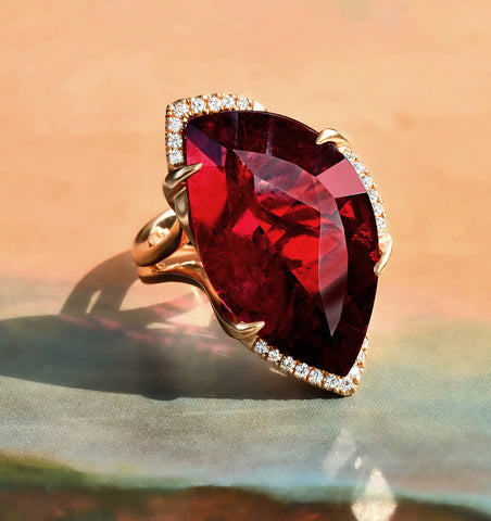 large rubellite and rose gold ring