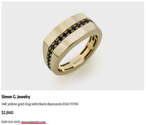 Men's yellow gold and black diamond ring