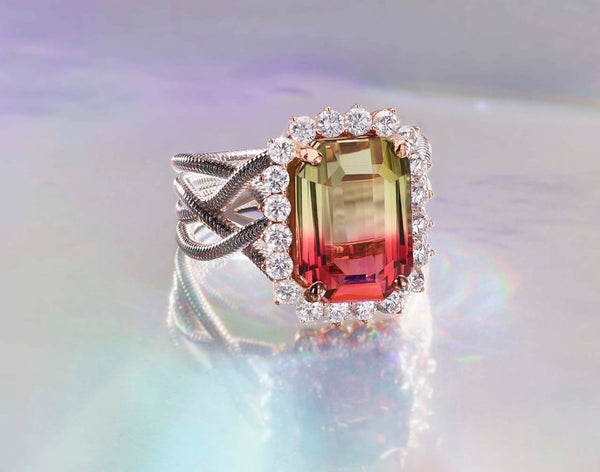 holiday lights watermelon tourmaline ring