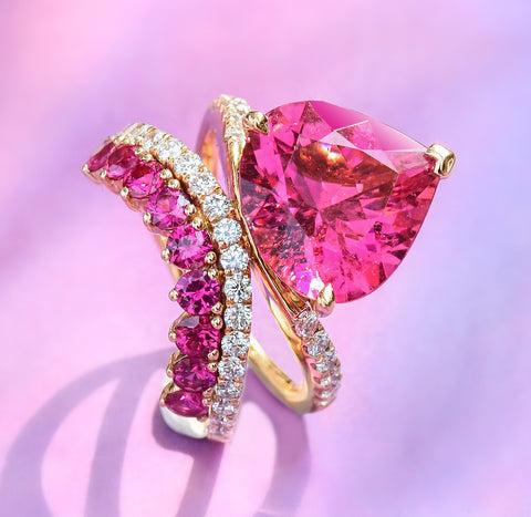 large pink rubellite gemstone ring