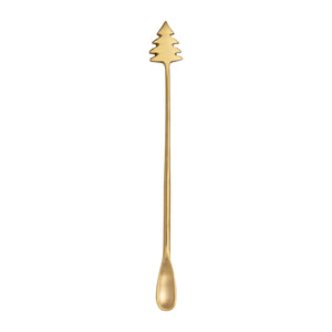 Brass Cocktail Spoon w/ Christmas Tree Handle - Madison Grace Home