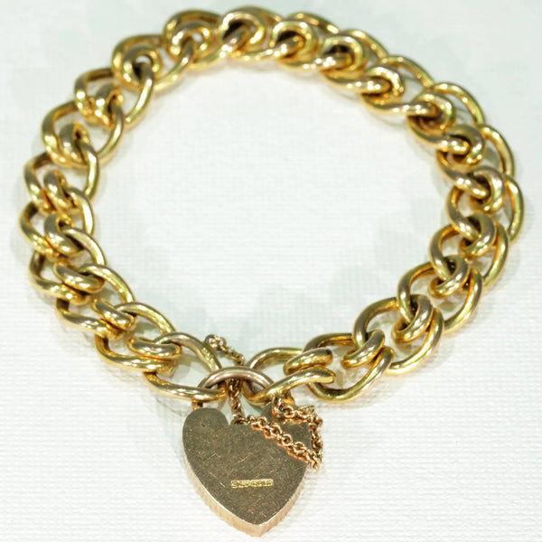 Antique Fancy Link Curb Style Bracelet Heart Lock - Victoria Sterling