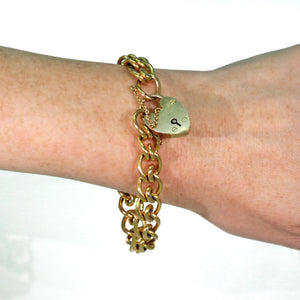 Antique Edwardian Curb Link Bracelet with Heart Lock 9k Gold