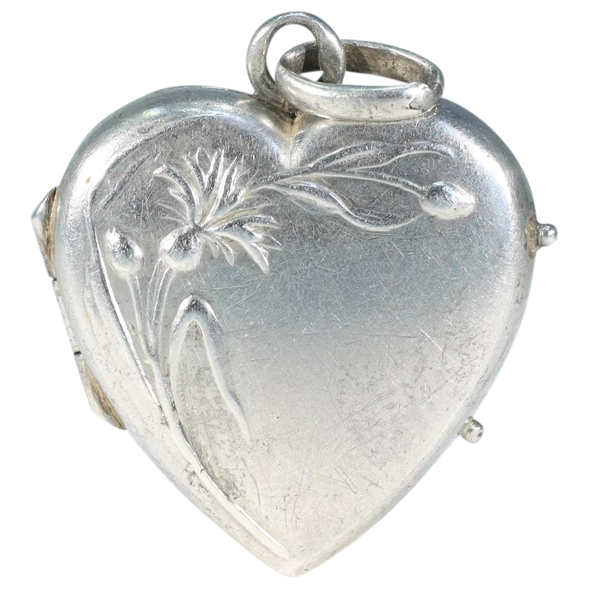 VINTAGE LARGE STERLING SILVER ENAMEL HEART LOCKET PENDANT NECKLACE FLORAL  ORNATE