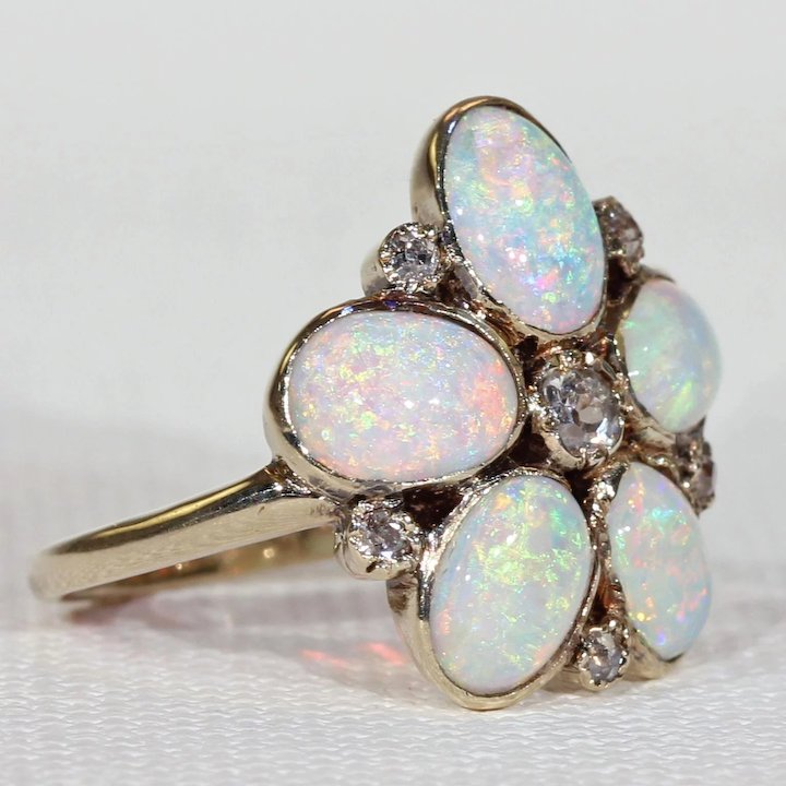 Gold, Opal and Diamond Blossom Ring