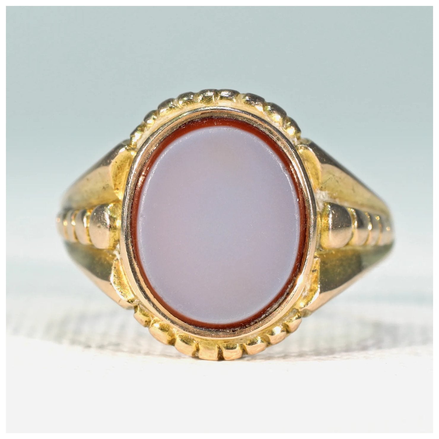 1stDibs - Vintage Sardonyx Signet Monogram Ring 18ct Chased Shoulders European Victorian Onyx