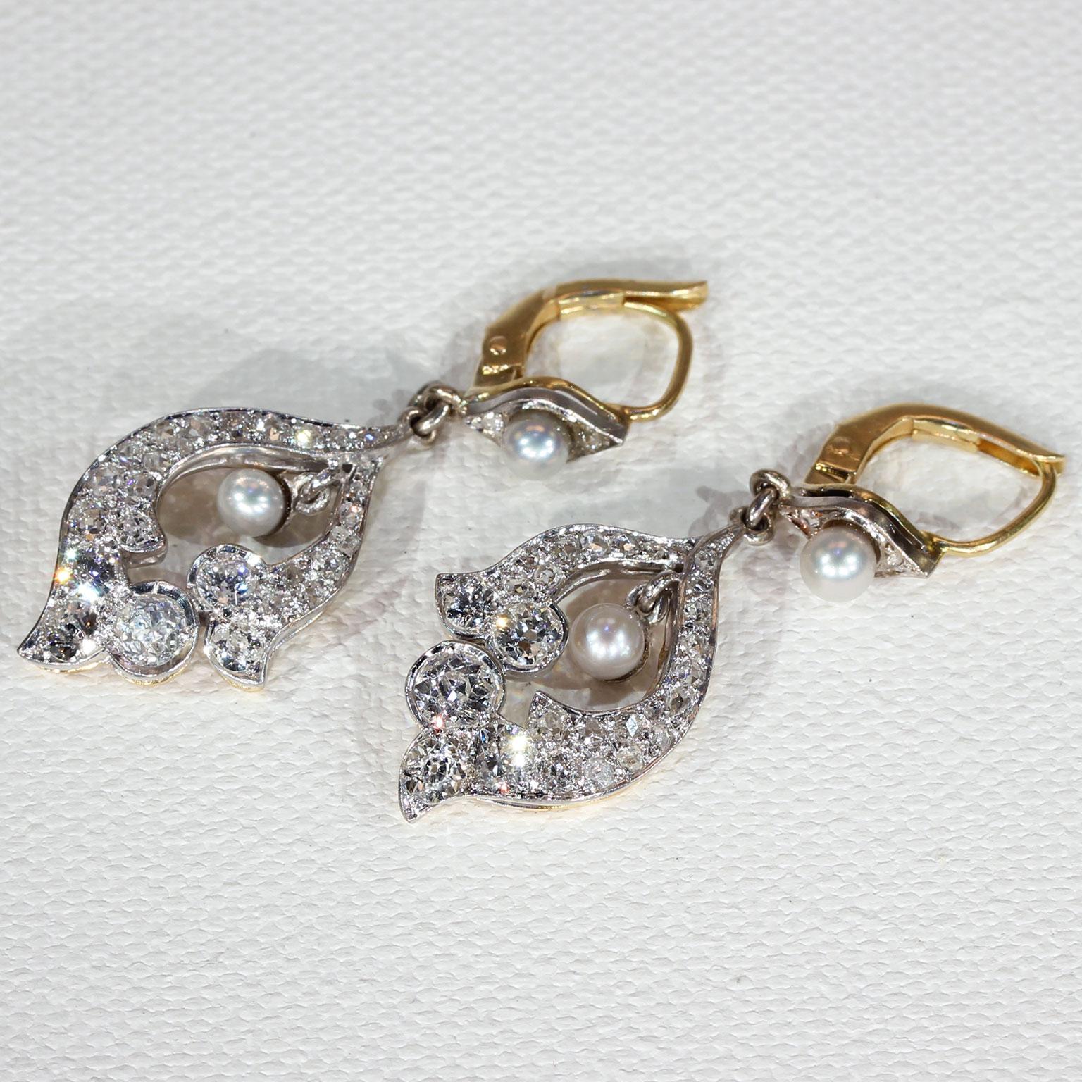 Antique Edwardian Diamond Pearl Earrings 18k Gold Platinum - Victoria ...