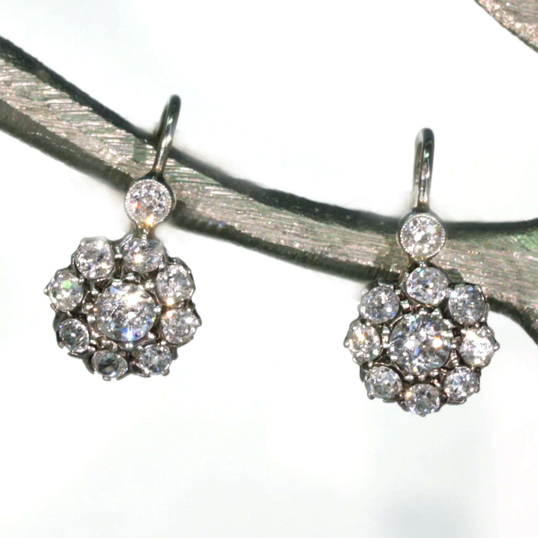 Edwardian Old European Cut Diamond Earrings Platinum