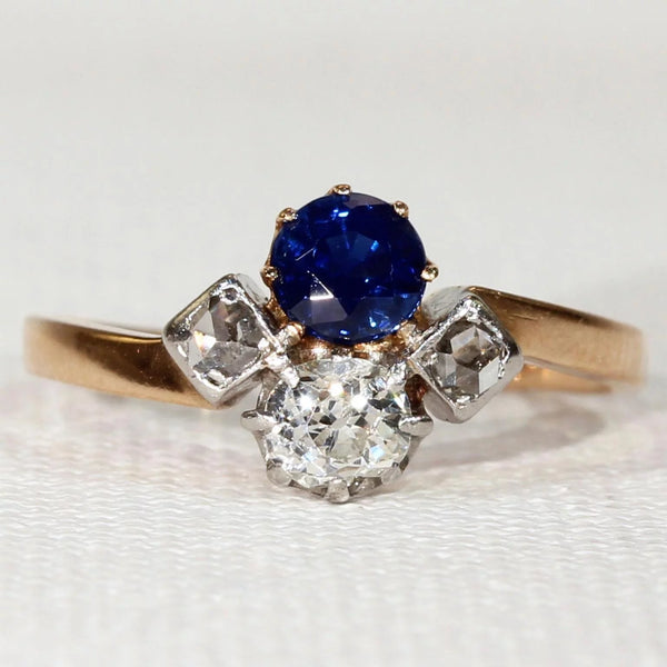 French Belle Époque Sapphire Diamond Gold Ring - Victoria Sterling