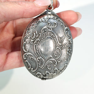 Antique French Ornate Sterling Silver Photo Holder Locket Pendant