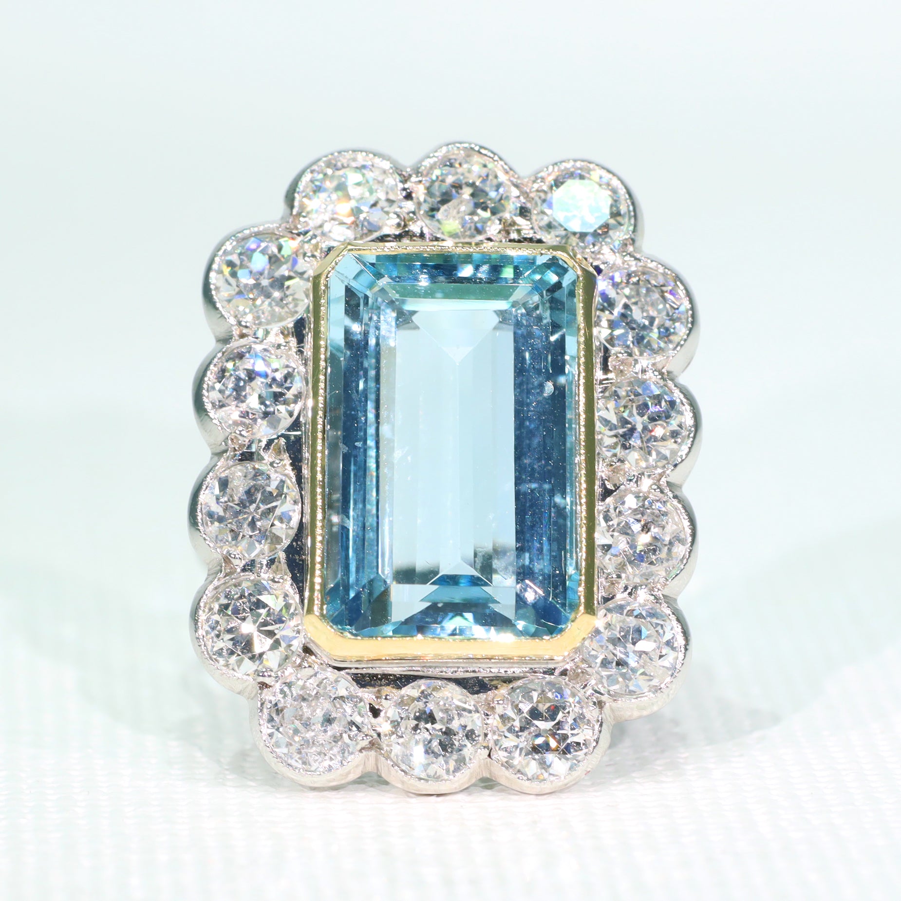 Vintage Art Deco Aquamarine Diamond Cluster Band Hollywood Glamour