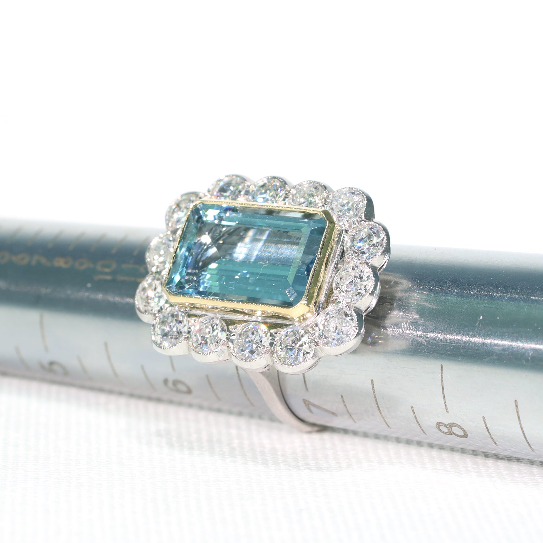 Vintage Art Deco Aquamarine Diamond Cluster Band Hollywood Glamour