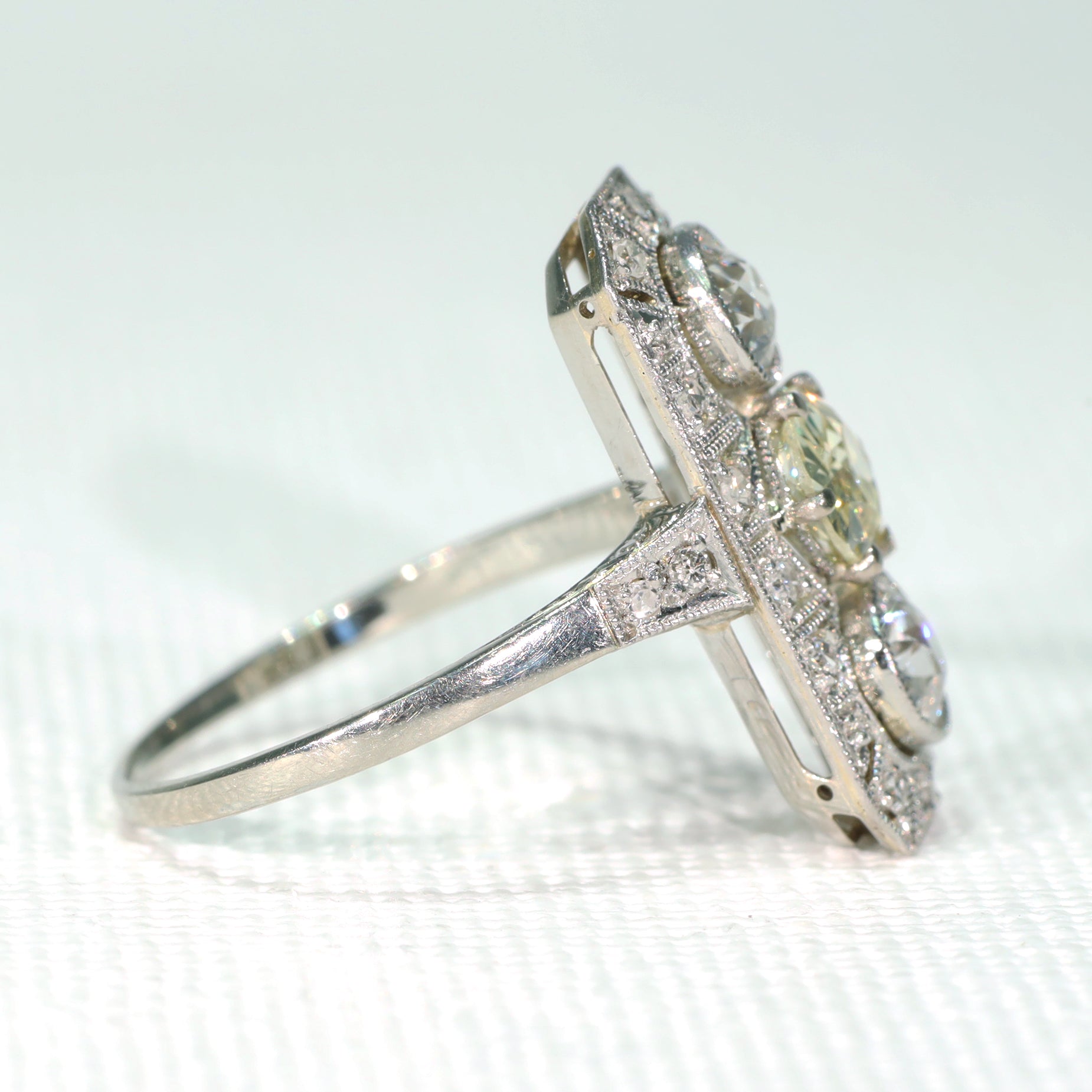 Antique Art Deco Yellow Diamond iii Rock Ring Appointment Platinum