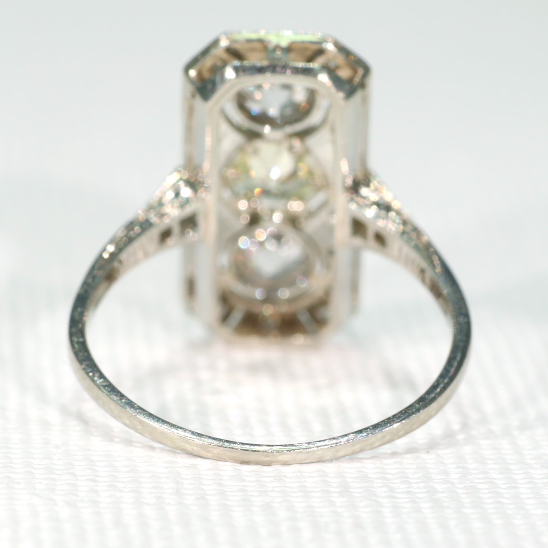 Antiquarian Art Deco Yellow Diamond 3 Rock Ring Appointment Platinum