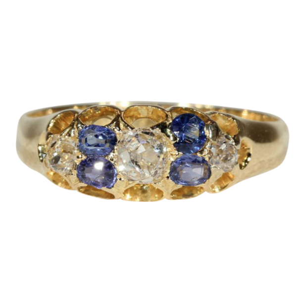 Antique Victorian Diamond and Sapphire 18k Gold Ring, Hallmarked 1879 ...