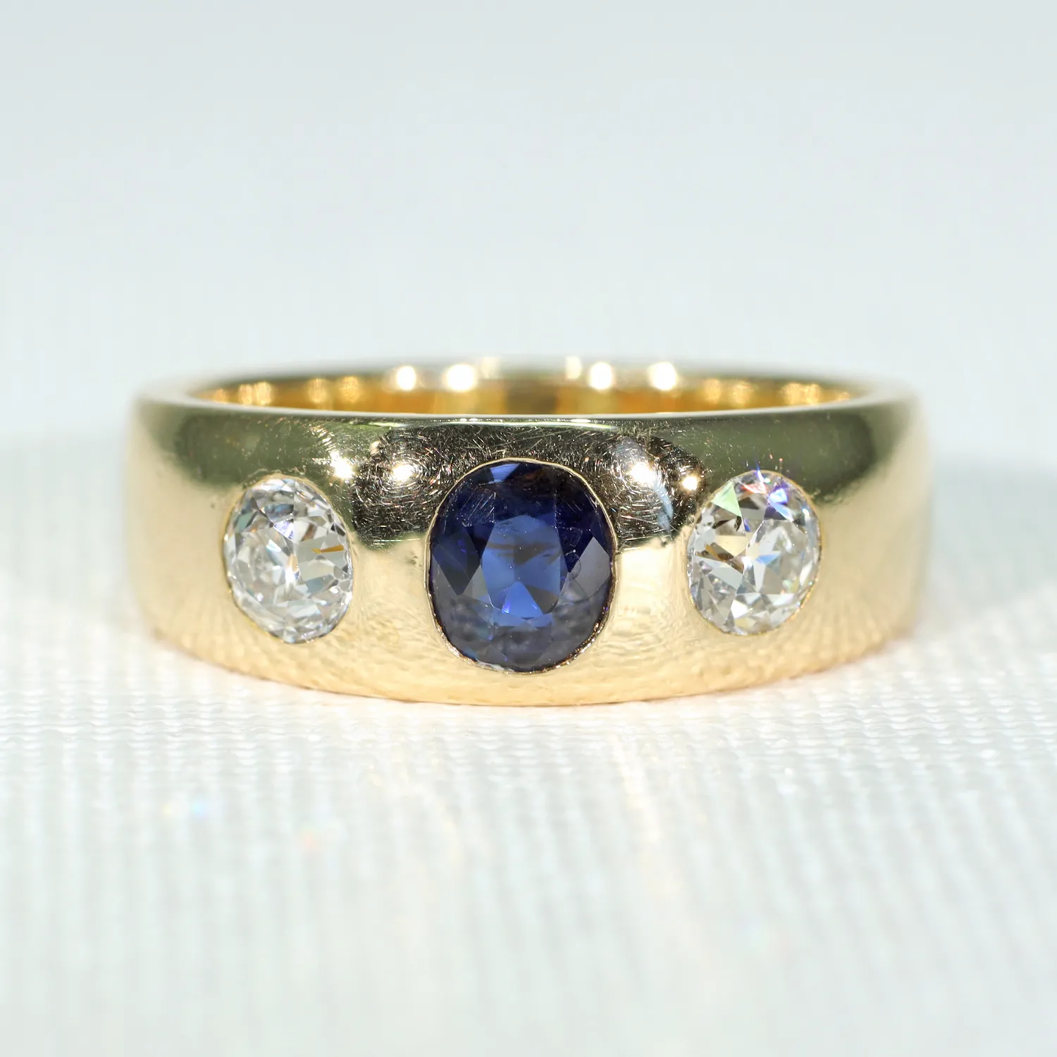 Victorian Sapphire Diamond Gentlemans Gypsy Ring 18k Gold