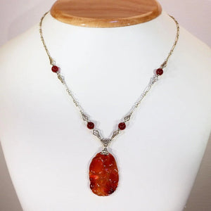 Vintage 20s Gold Carved Carnelian Necklace - Victoria Sterling