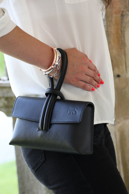 Sassy - Black leather clutch bag
