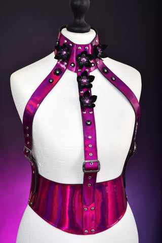 iridescent mirror purple body brace with black Cyber Flowers