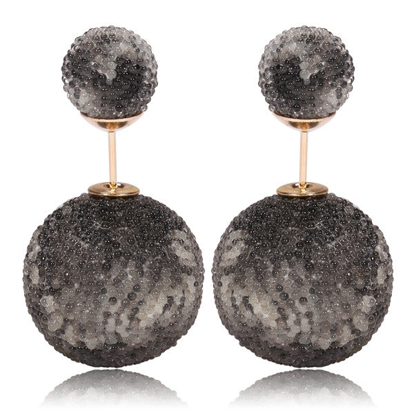 Italian Import Gum Tee Misses Style Tribal Double Bead Earrings - Micro Bead Black Smokey Design