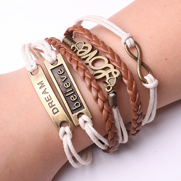 Rope Bracelet Brown and White  LOVE BELIEVE DREAM Bracelet