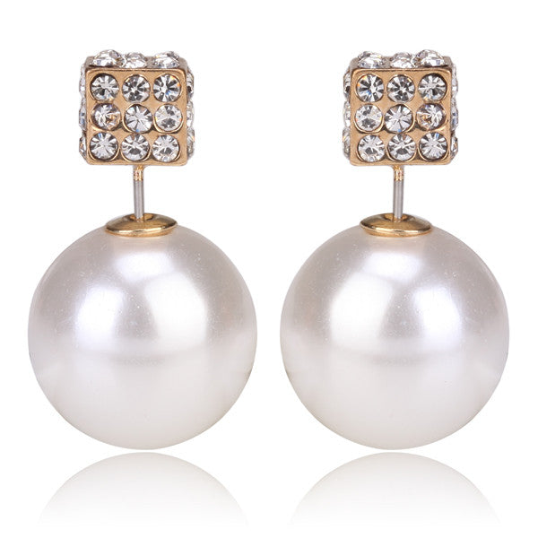 Gum Tee Tribal Earrings - Crystal Dice and Pearl White