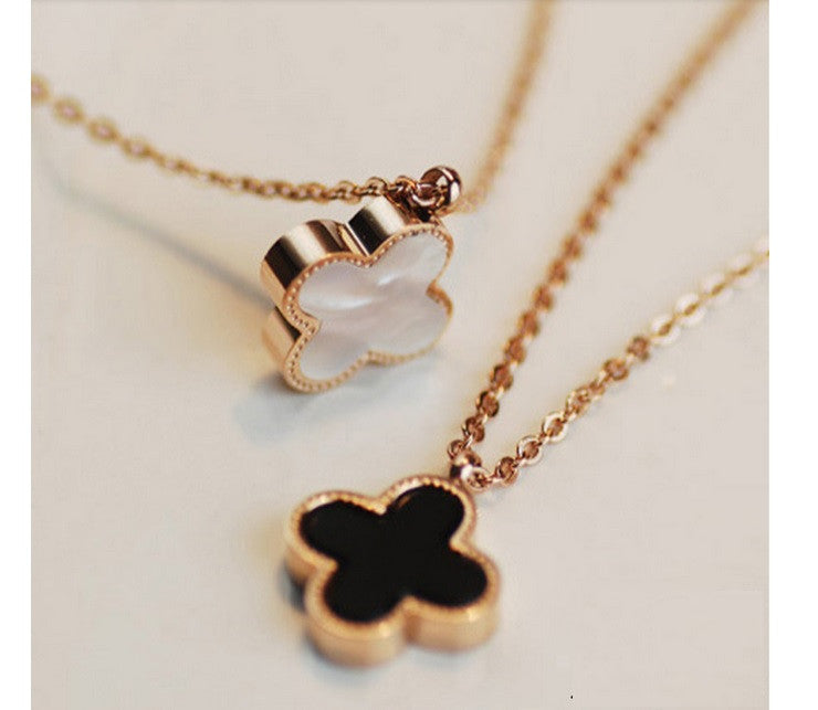 Limited Edition Reversible Black or White Clover on Gold Necklac