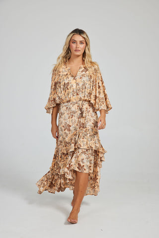 Sassy Dress a Bohemian Style Dress with Flutter Sleeves and a High Low Hem