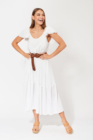 Zanzibar Frill Maxi Dress | White Coastal Bohemian Maxi Dress