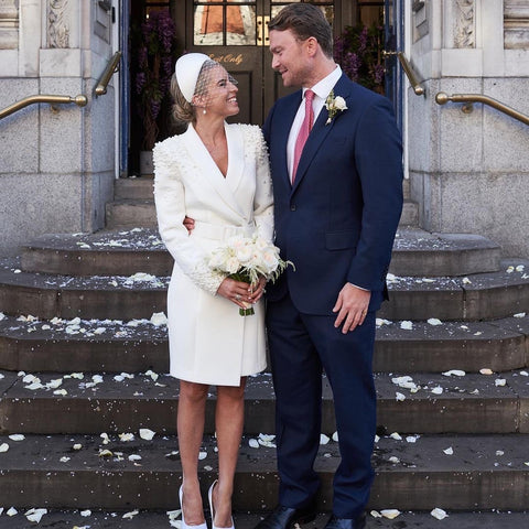 Emma wears Fairchild Headband and veil