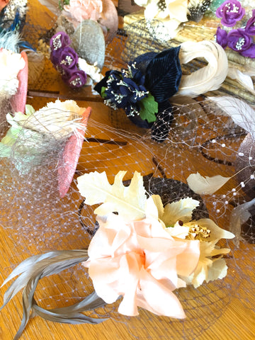 fascinators made from vintage flowers and veiling