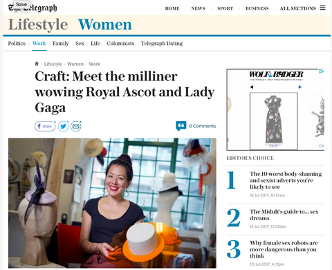 Awon Golding Millinery in the Telegraph