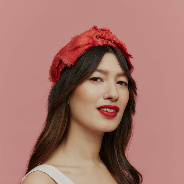 Kitty Red Frayed Silk Knotted Headband – Awon Golding Millinery