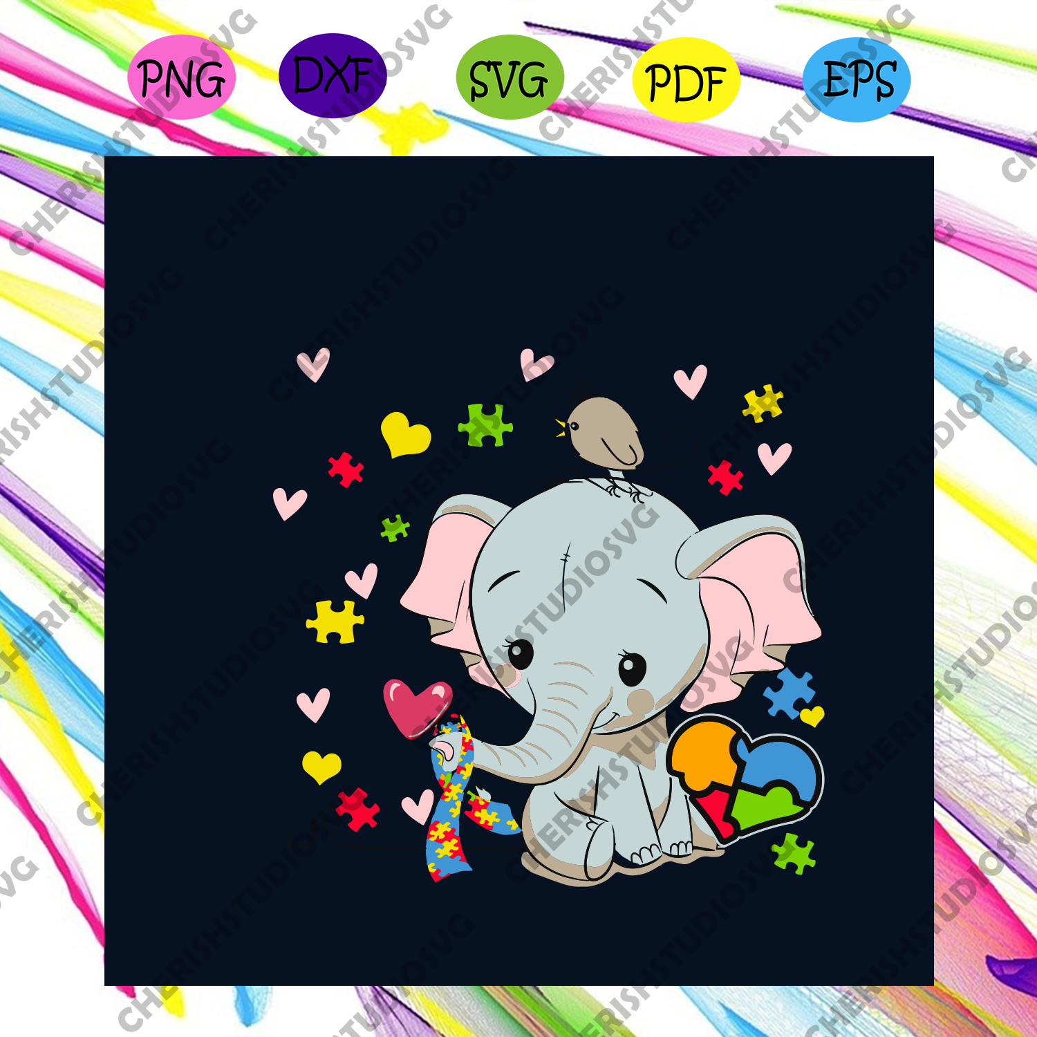 Cute Elephant Autism Awareness Day Puzzle Heart Svg Autism Svg Autis Cherishsvgstudio