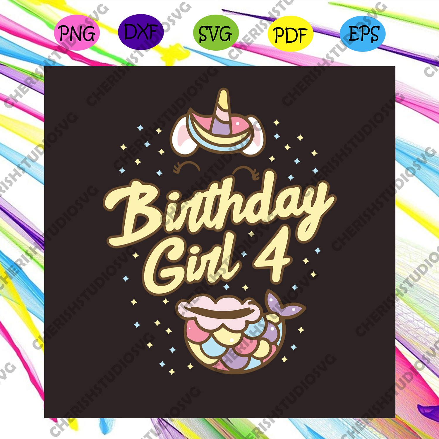 Download Unicorn Birthday Girl 4 Mermaid Princess Svg Birthday Svg Unicorn Sv Cherishsvgstudio