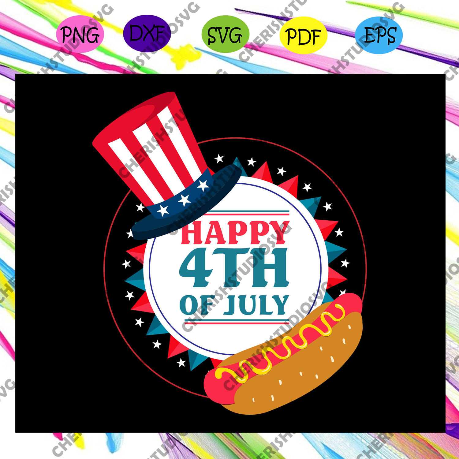 Download Happy 4th Of July Hot Dog Uncle Sam Hat American Svg 4th Of July S Cherishsvgstudio