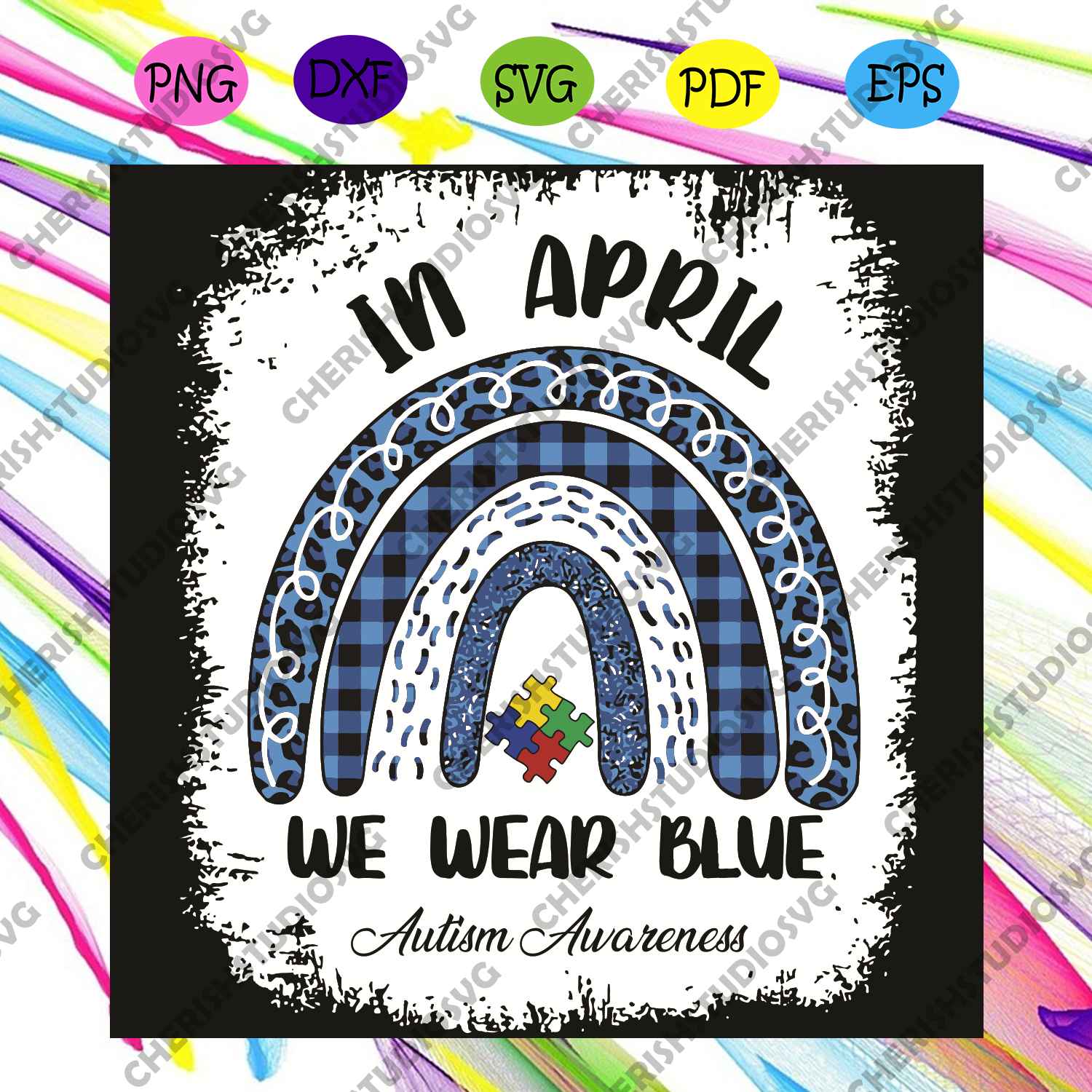 Download Leopard And Plaid Autism Rainbow In April We Wear Blue Svg Awareness Cherishsvgstudio