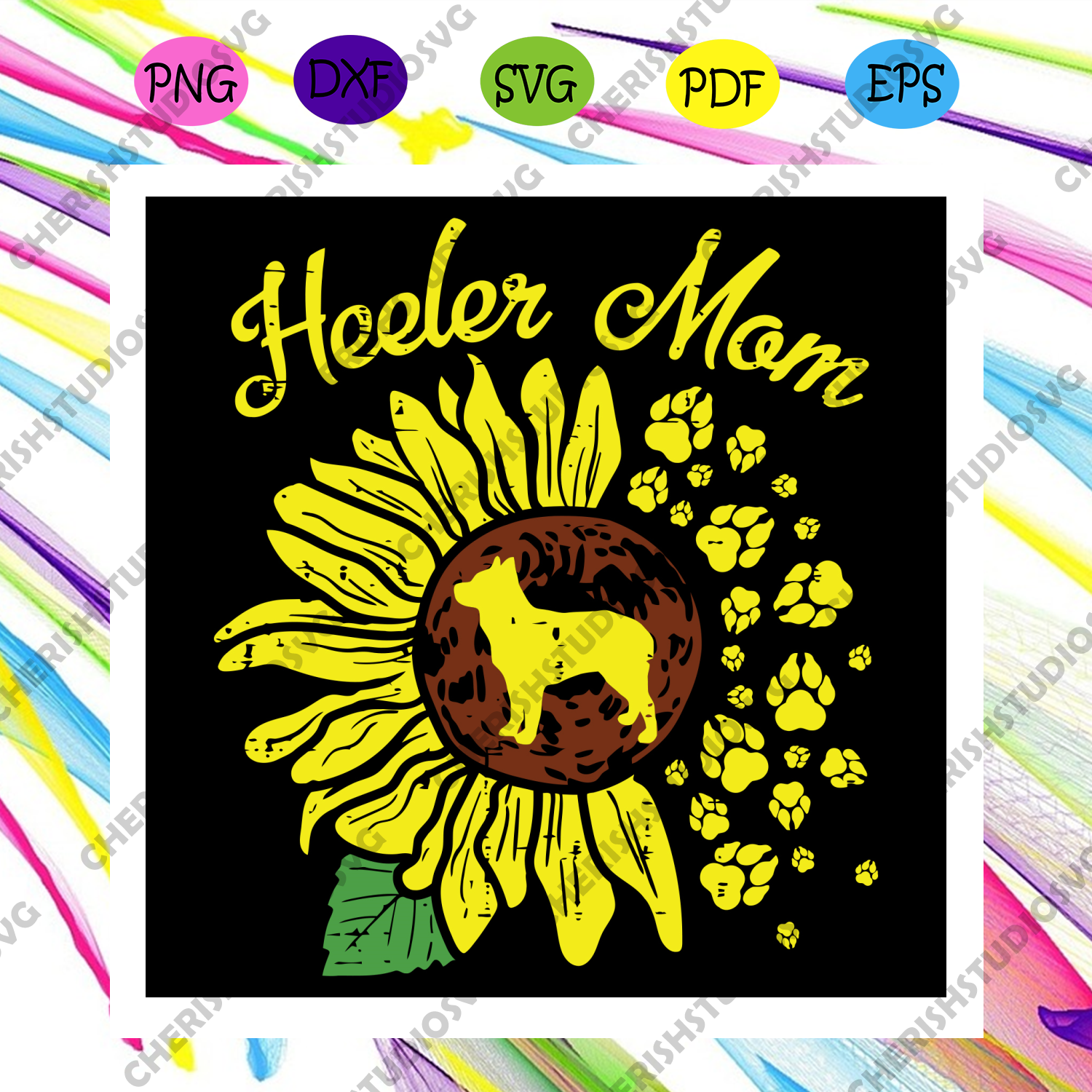 Download Heeler Mom Sunflower Paw Blue Red Australian Cattle Dog Svg Mother Da Cherishsvgstudio