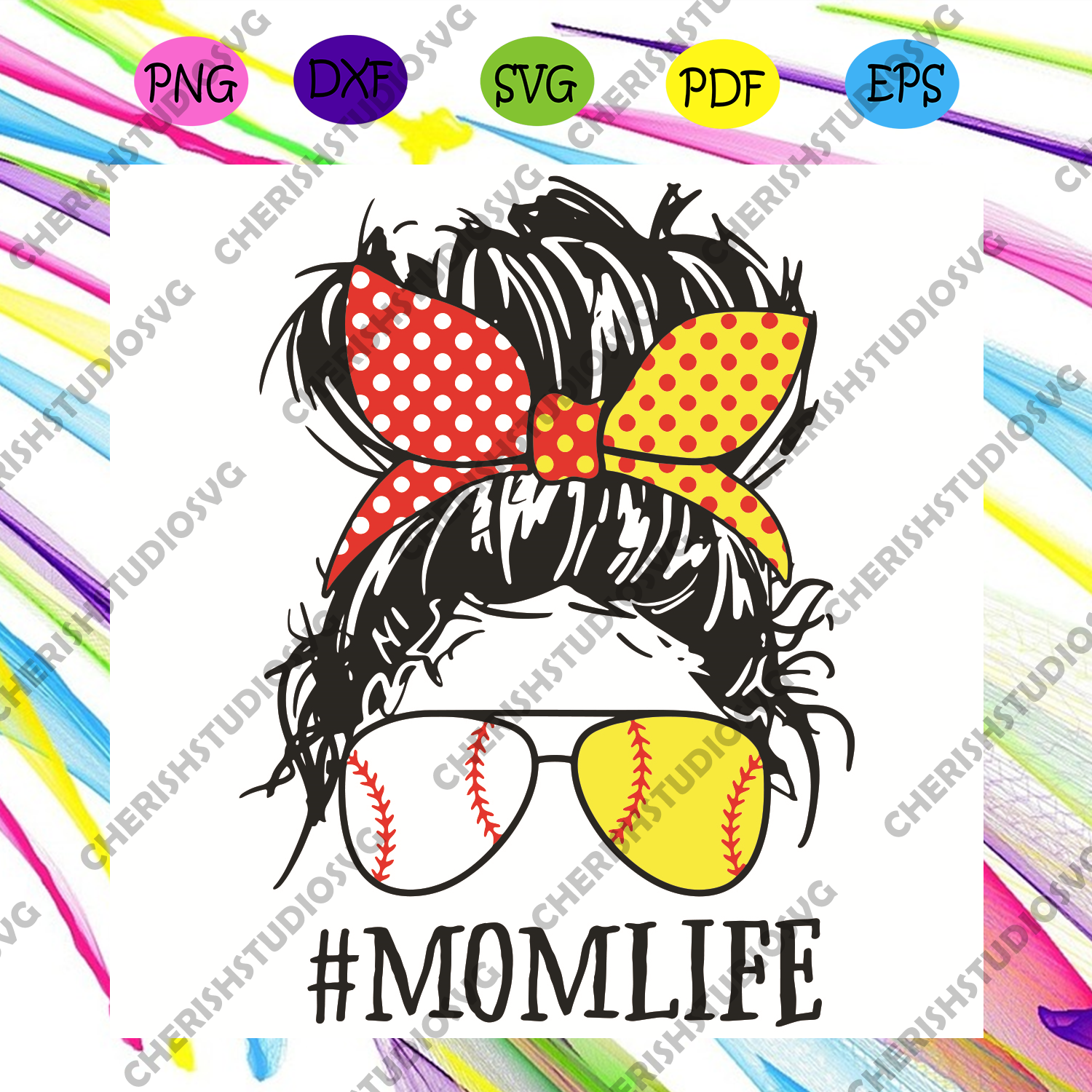 Download Mom Life Messy Bun Girl Softball Glasses Svg Mothers Day Svg Mom Lif Cherishsvgstudio