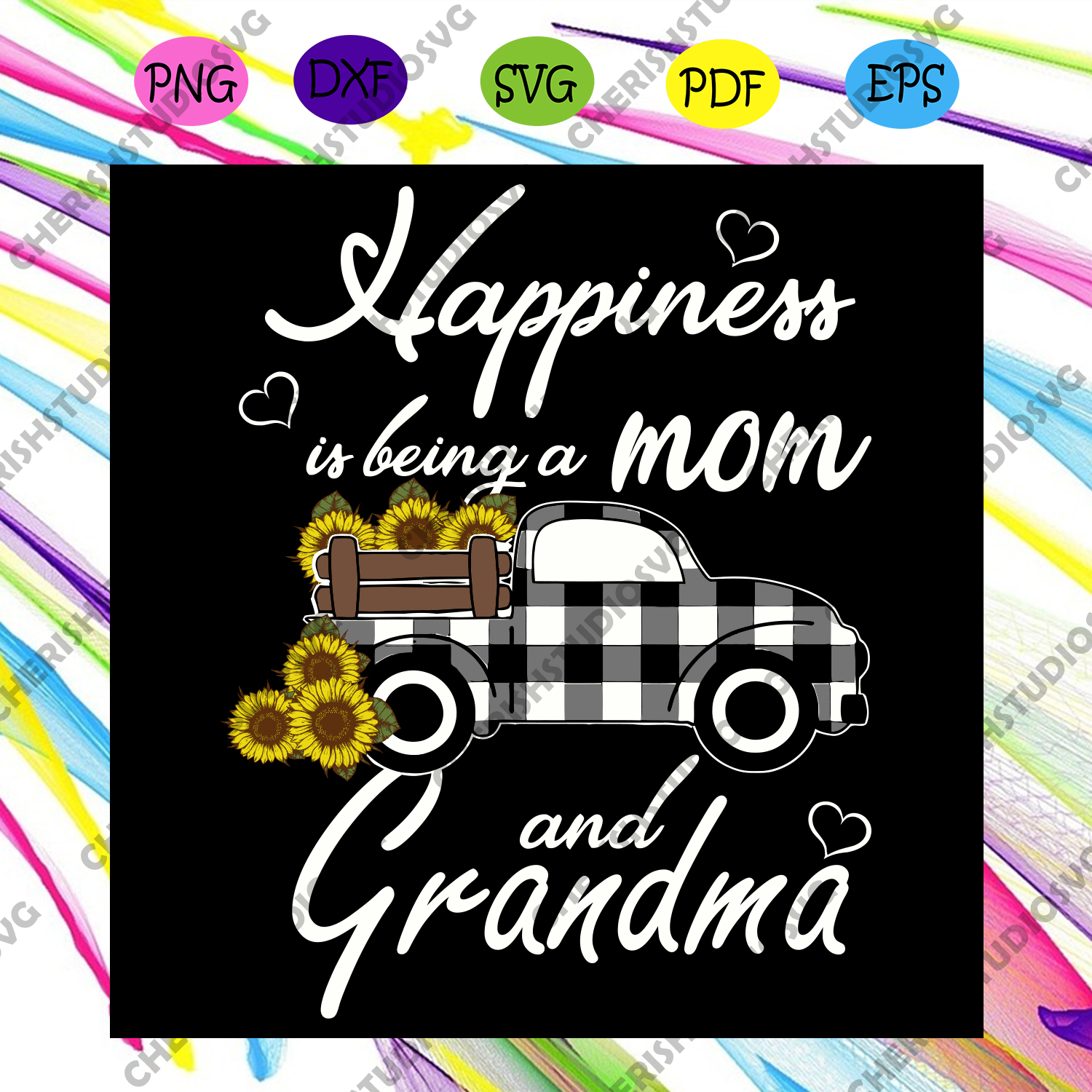 Download Happiness Is Being A Mom And Grandma Sunflower Truck Svg Mothers Day Cherishsvgstudio