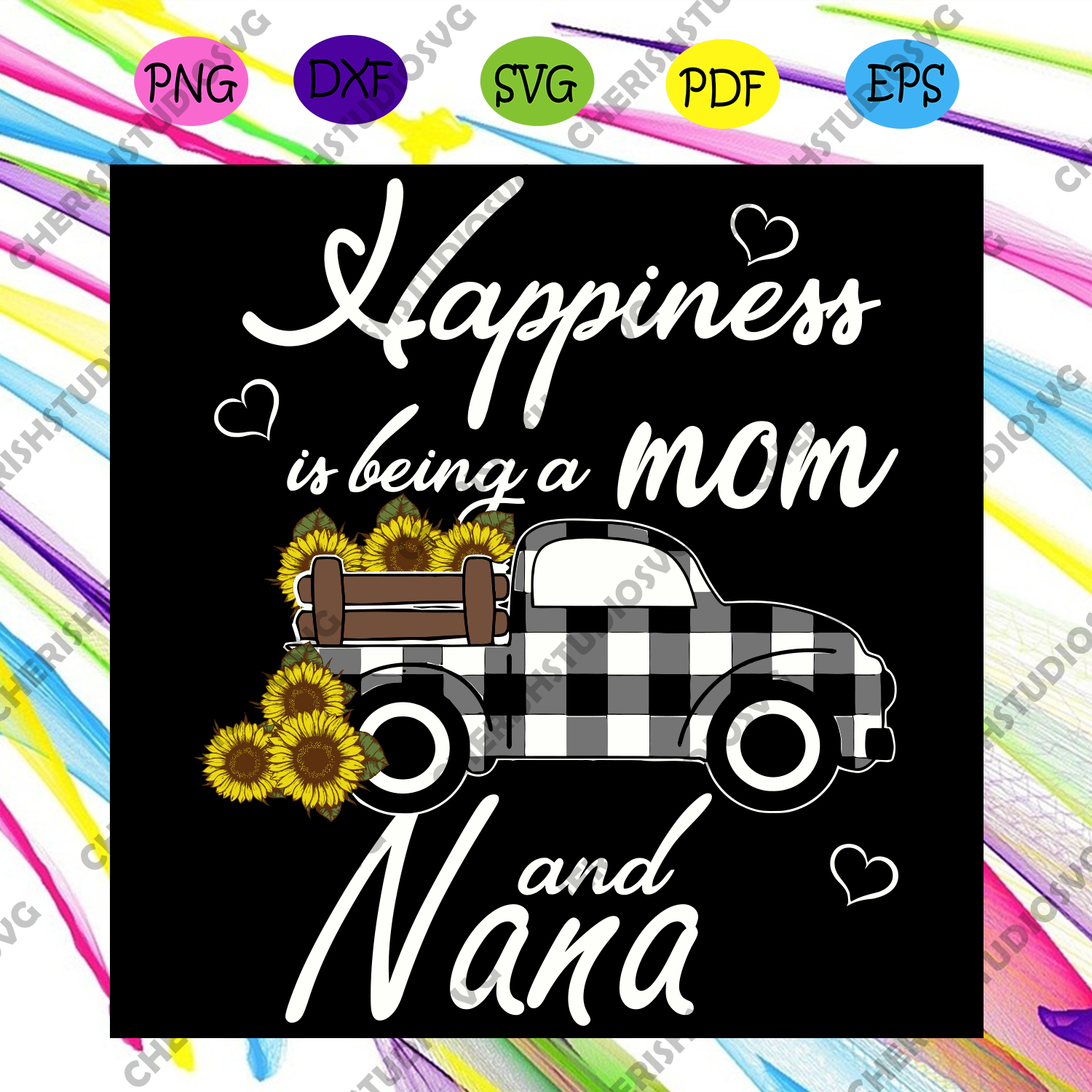 Download Happiness Is Being A Mom And Nana Sunflower Truck Svg Mothers Day Svg Cherishsvgstudio