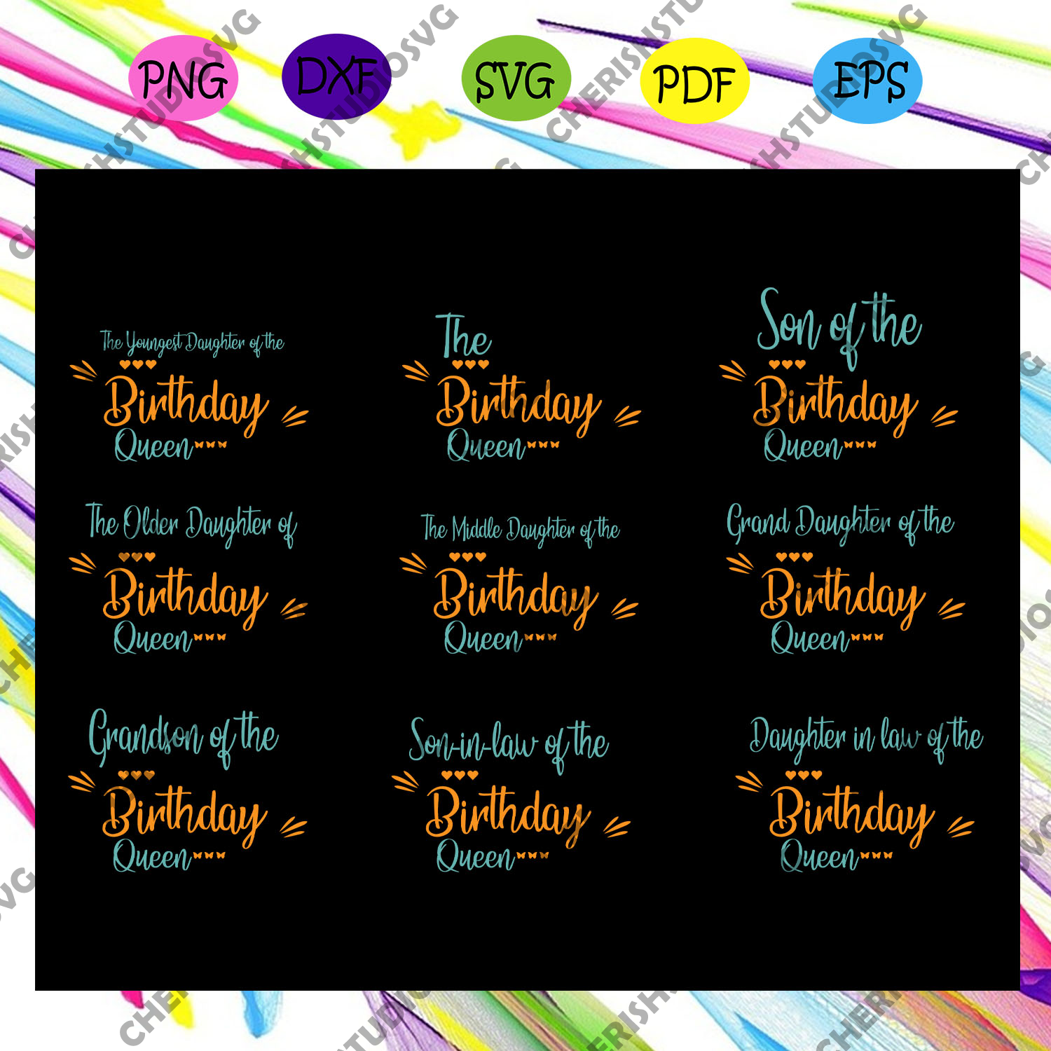 The Family Birthday Queen Bundle Svg The Youngest Daughter Of The Birt Cherishsvgstudio