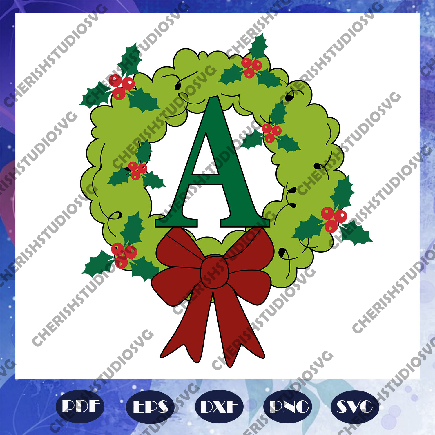 Download Whimsical Holly Monogram Wreath Svg Christmas Svg Hand Painted Chri Cherishsvgstudio