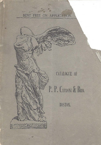 scan of gray P.P. Caproni and Brother catalog cover with Victory of Samothrace
